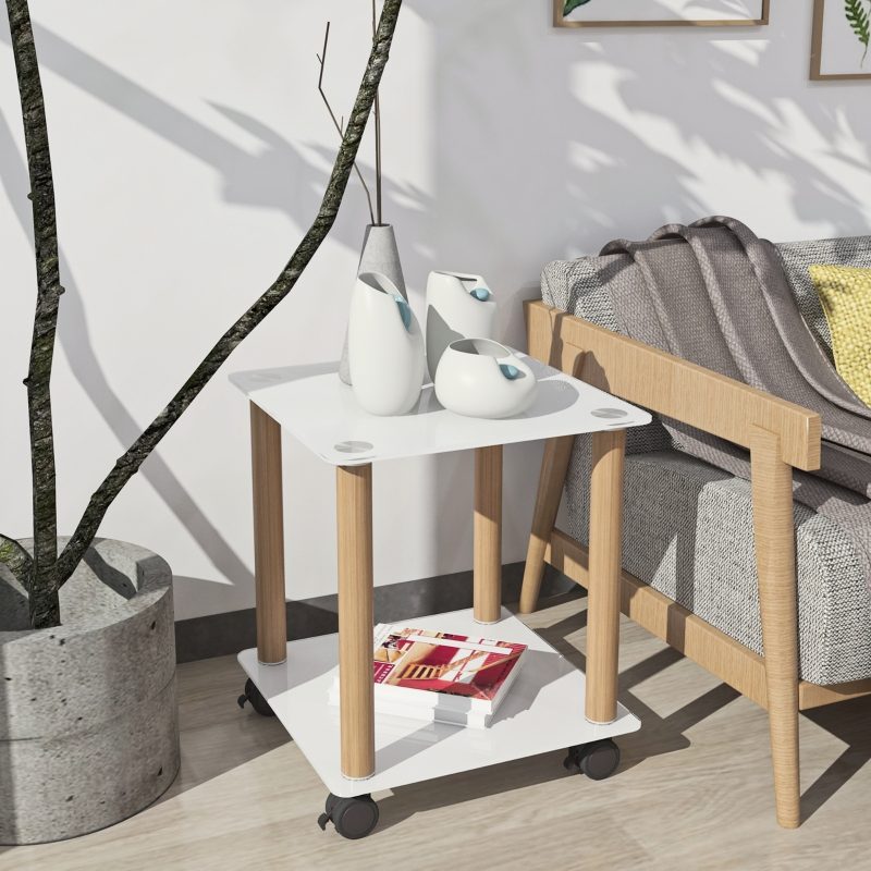 2-Tier Modern White Oak Sofa Side Table - Image 7