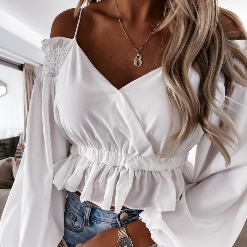 High-waist Elegant Ruffle Sling Crossover Tops