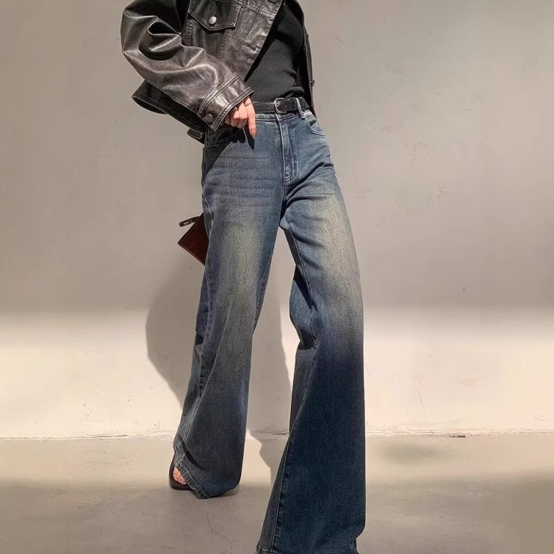 Retro Washed Micro-Pull Mop Jeans - Image 6