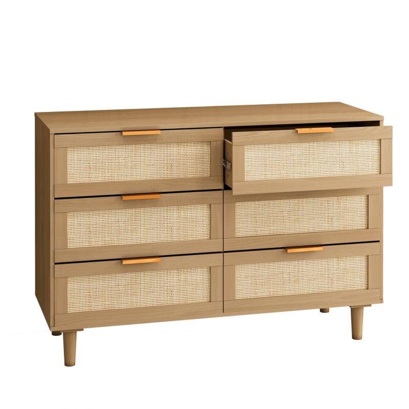 Rattan Wood 6 Drawers Bedroom Dresser - Image 9