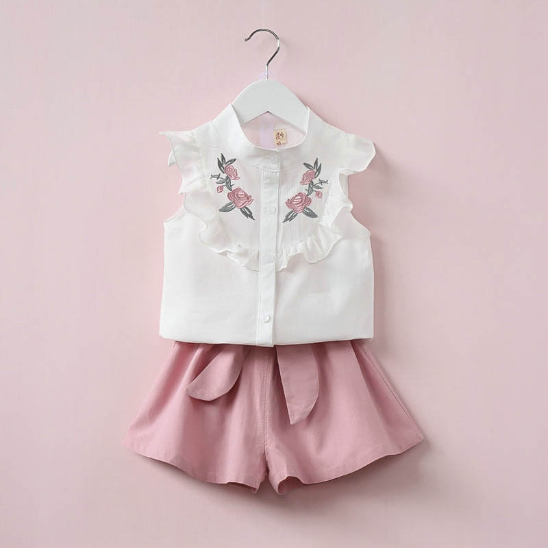 Two Piece Floral Embroidered Jacket With Bow Shorts