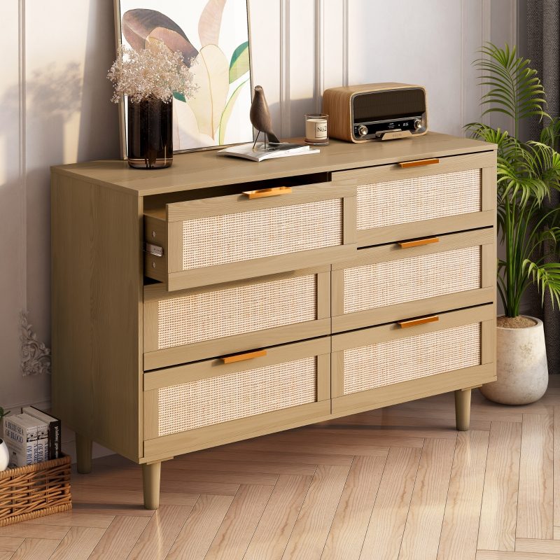 Rattan Wood 6 Drawers Bedroom Dresser - Image 10