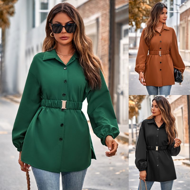 Women Single Breasted Coat Belt Shirt