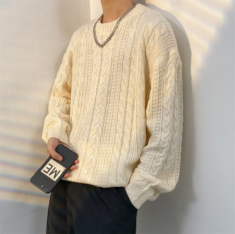 Turtleneck Retro Cable-knit Men Sweater