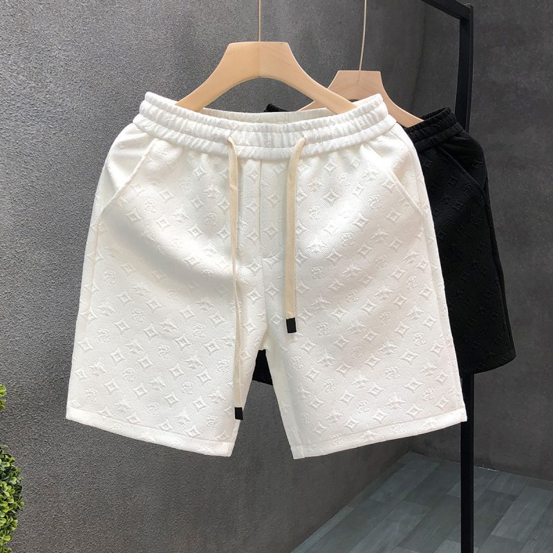 White Jacquard Embossed Shorts For Men