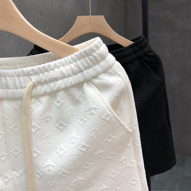 White Jacquard Embossed Shorts For Men - Image 7