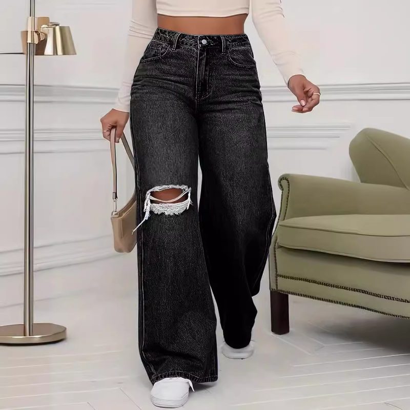 Women's Ripped Wide-legged Jeans - Image 8