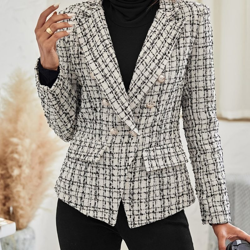 Elegant Plaid Double Button Blazer - Image 2