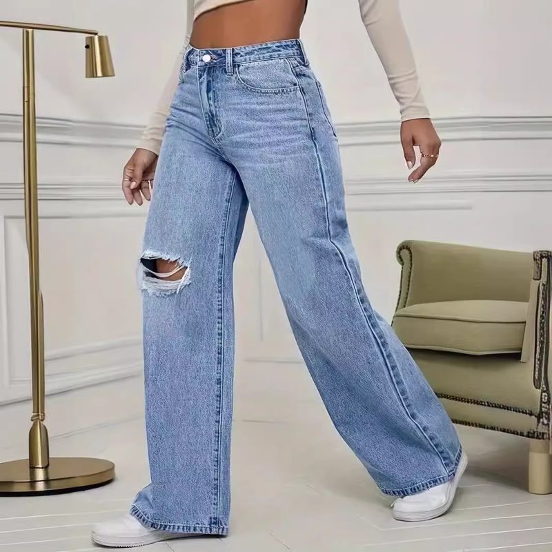 Women's Ripped Wide-legged Jeans - Image 6