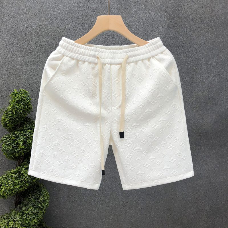 White Jacquard Embossed Shorts For Men - Image 5