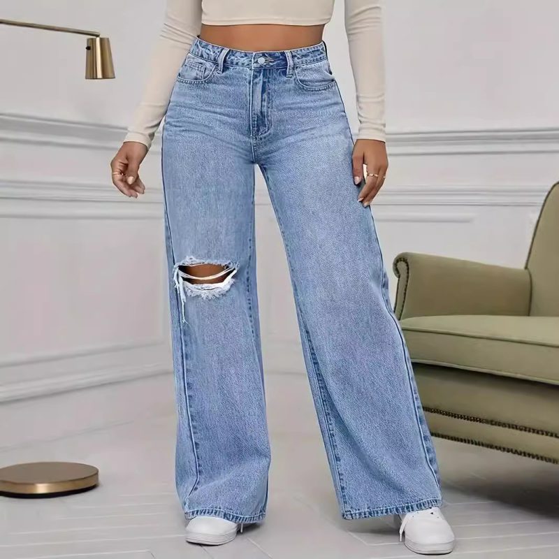 Women's Ripped Wide-legged Jeans - Image 3