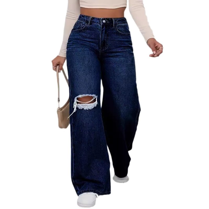 Women's Ripped Wide-legged Jeans - Image 2