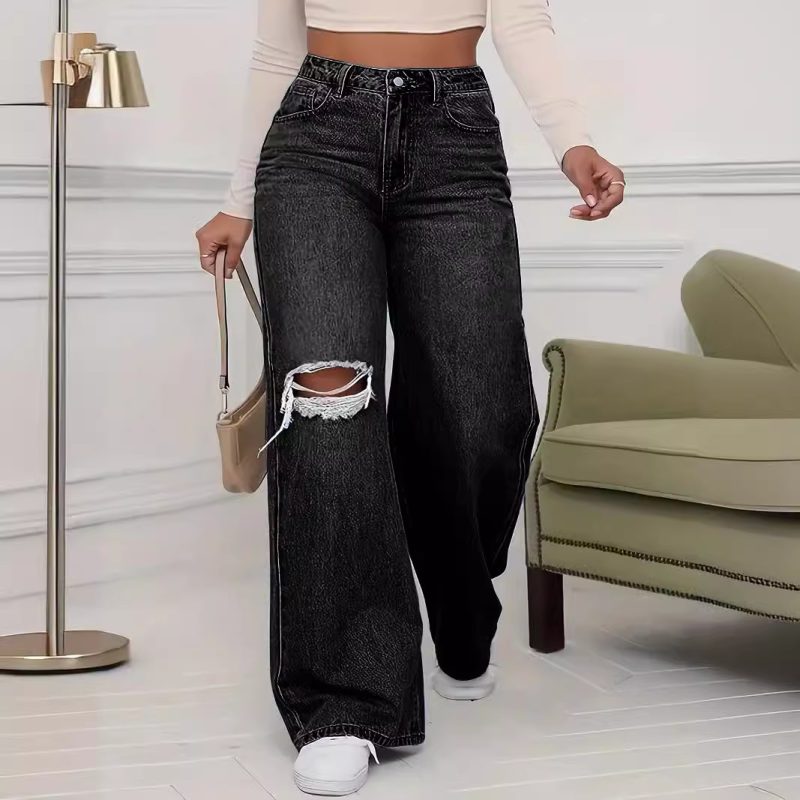 Women's Ripped Wide-legged Jeans - Image 7