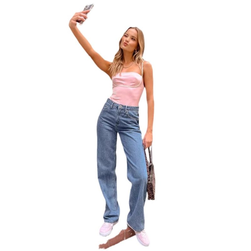 High Waist Bow Straight-Leg Denim Jean - Image 3