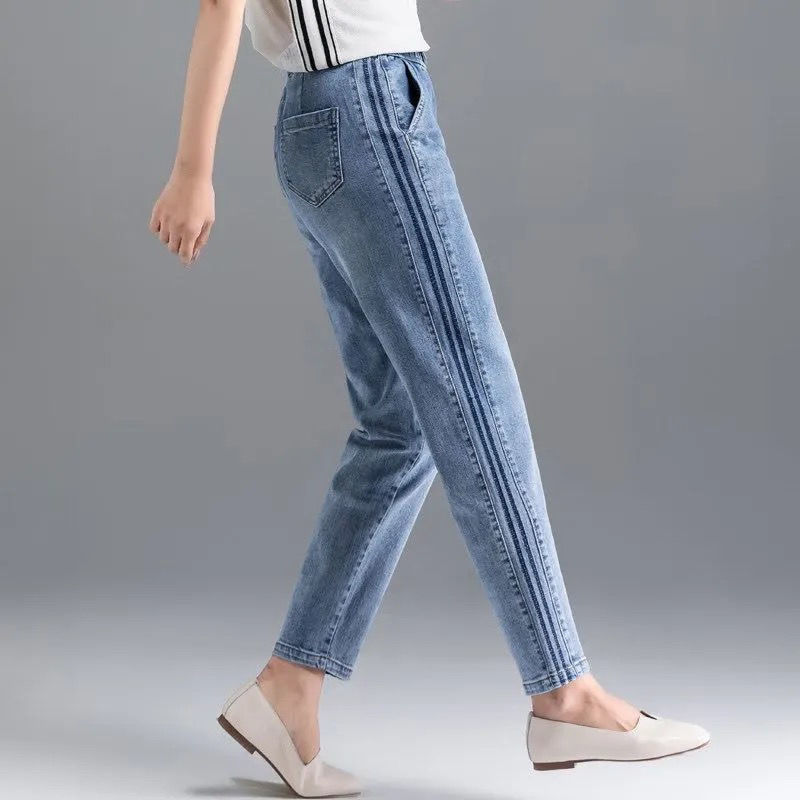 High Waist Vintage Ripped Holes Side Jeans