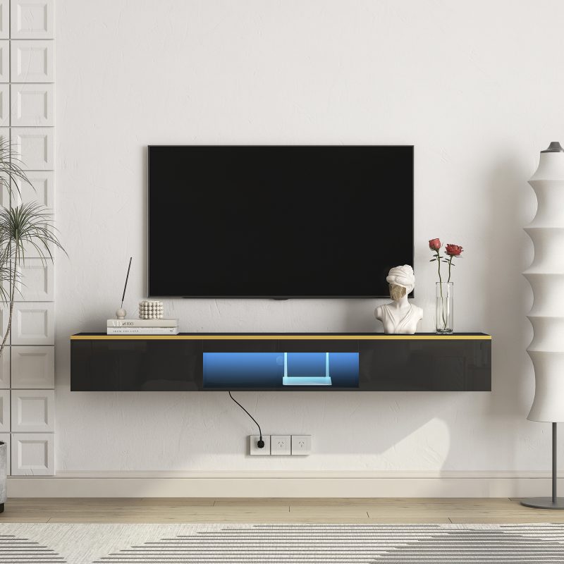 Floating TV Stand Wall Mounted With 16 Color LEDs
