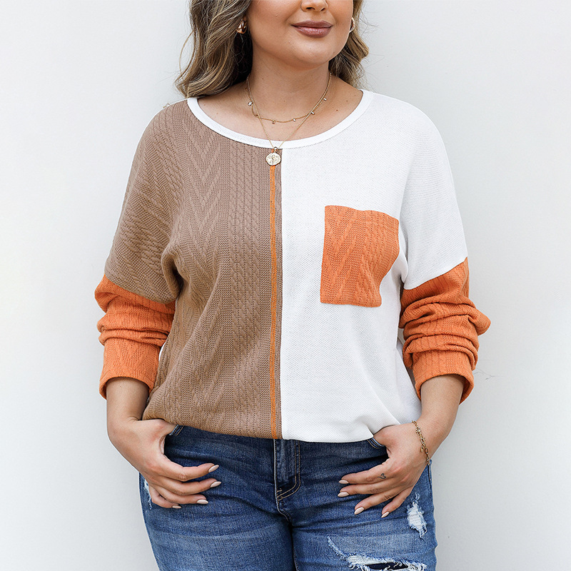 Round Neck Color Contrast Pocket Knitwear