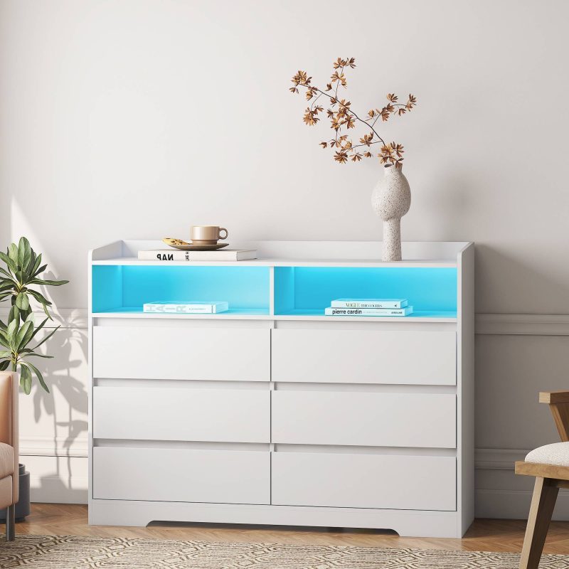 LED Lights Modern Dresser With 6 Drawers
