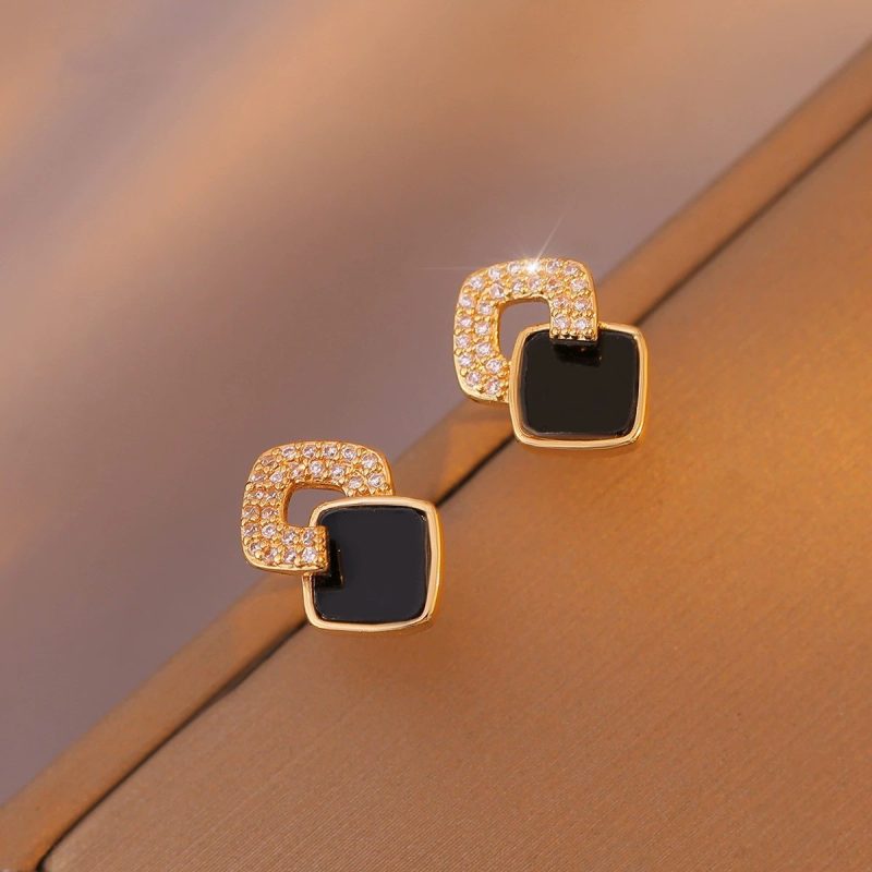 Cross Black Small Square Earrings - Image 5