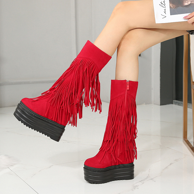 Super High Heel Fringed Boots