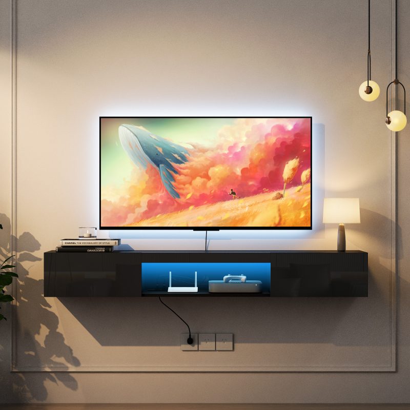 Floating TV Stand Wall Mounted With 16 Color LEDs