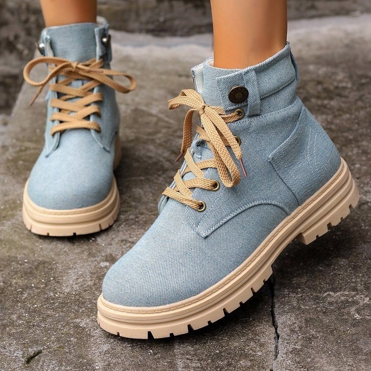 Casual Denim Lace-up Ankle Boots
