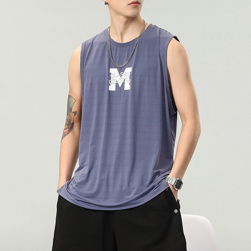 Summer Letter Print Sleeveless Men T-shirt
