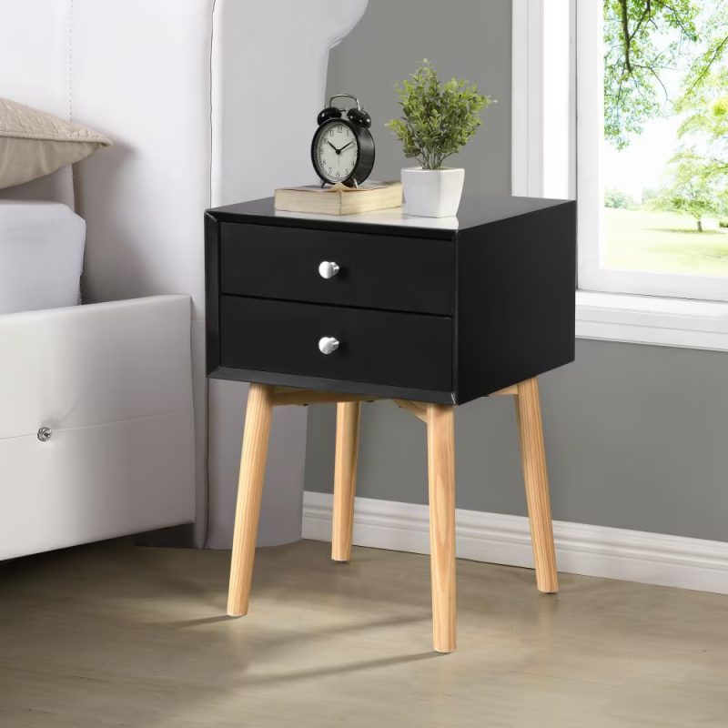 Mid-Century Modern Storage Cabinet Table With 2 Drawers