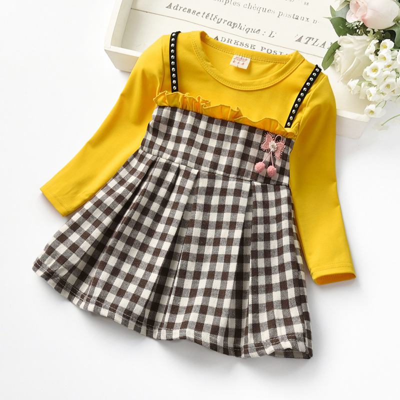Long Sleeve Rivet Plaid Princess Dress
