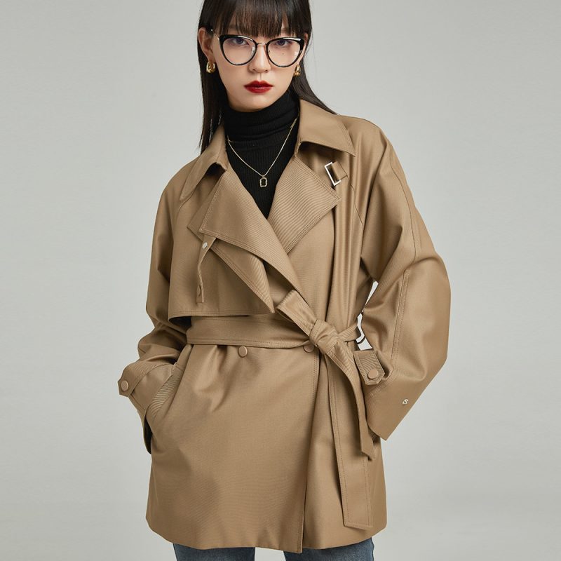 Asymmetric Loose Casual Mid-length Trench Coat - Image 6