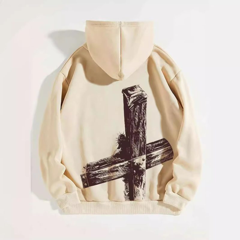 Cross Print Men's Brushed Hoodie