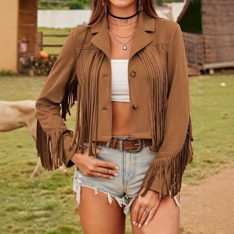 Women's Solid Minimalist Casual Jacket With Tassel