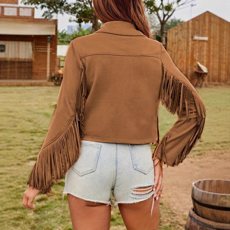 Women's Solid Minimalist Casual Jacket With Tassel - Image 3