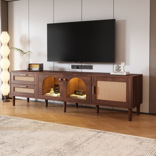 Rattan TV Stand With 3 Cabinets 2 Drawers
