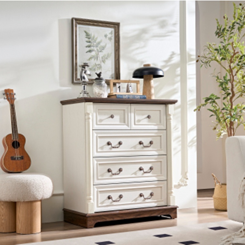 5 Drawer Wooden Rustic Chest Of Drawers With Base