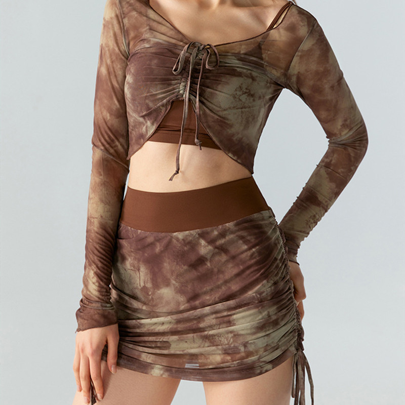 Women Printed Tie-Dyed Mesh Yoga Skirts