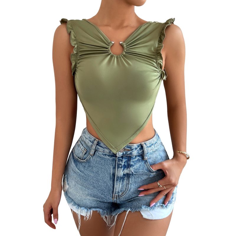 Women's Sleeveless Ruffle Cropped Cami Tank Top - Image 5
