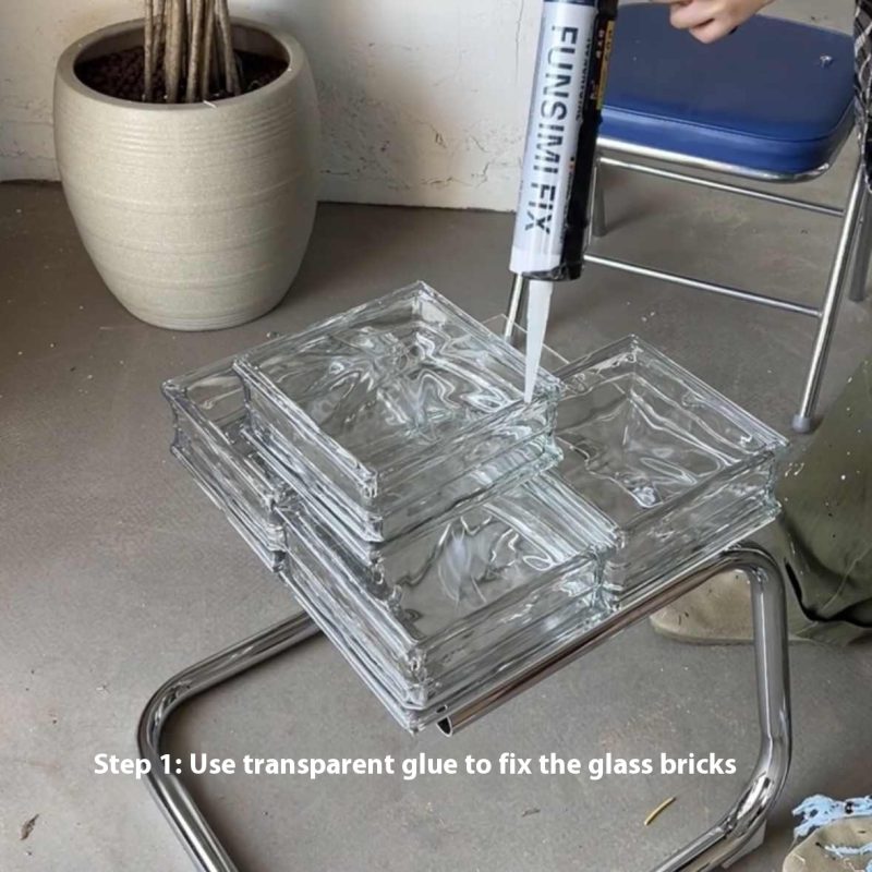 Handmade Crystal Glass Bricks Coffee Table - Image 9