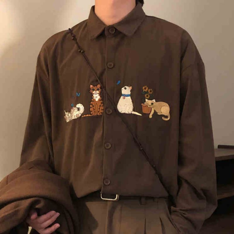 Long Sleeved Cute Cat Lover Men's Shirt