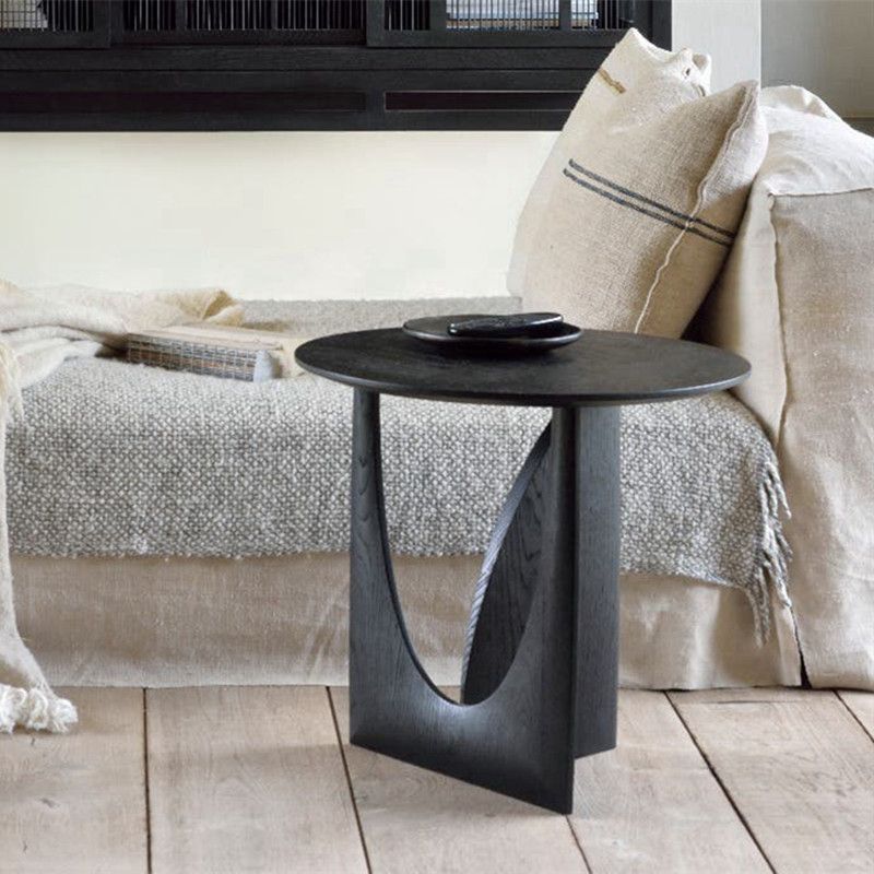 Geometric Round Solid Wood Bedside Table