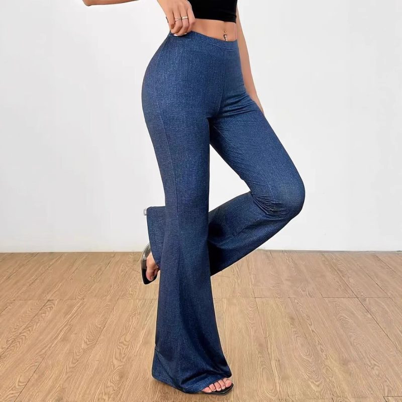 High Waist Denim Printing Bell-Bottom Pants - Image 3