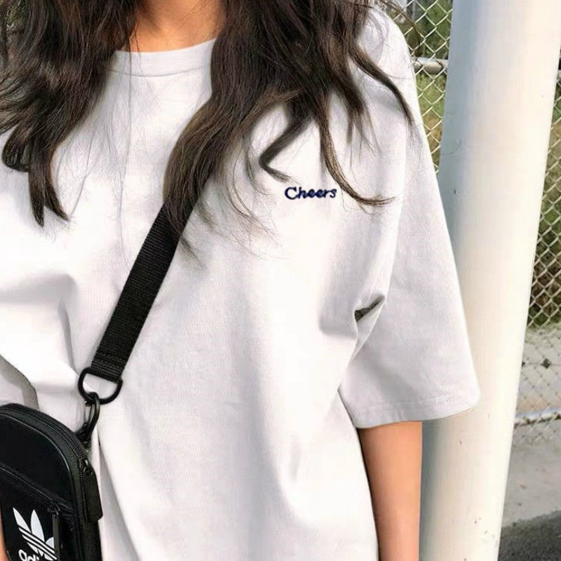 Loose Casual Letter Short Sleeve Embroidery Top