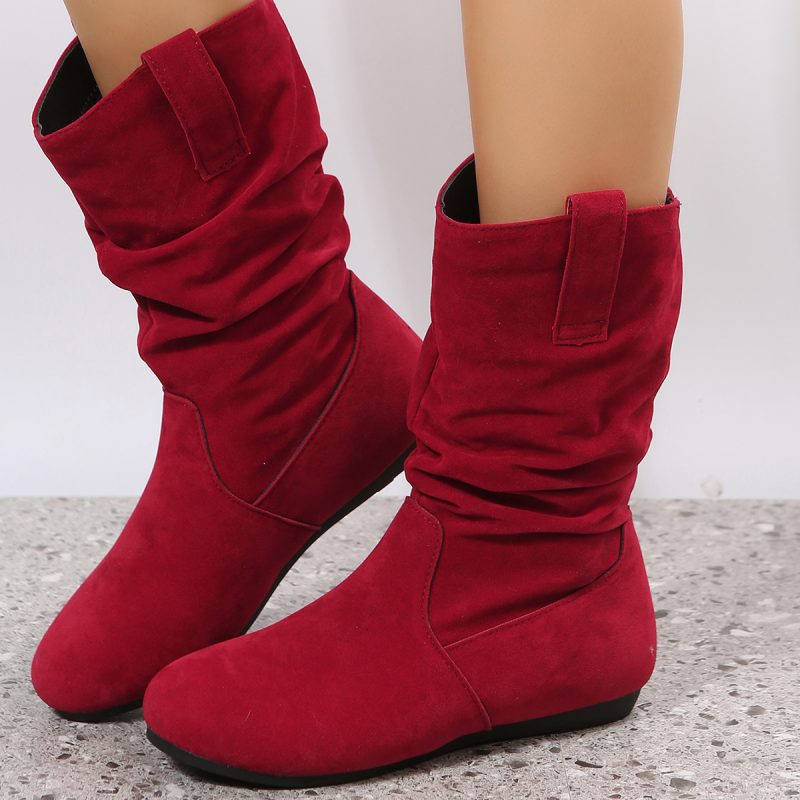 Solid Color Suede Round Toe Flat Boot - Image 7