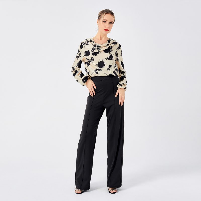 Elegant Front Drop Collar Print Blouse - Image 4