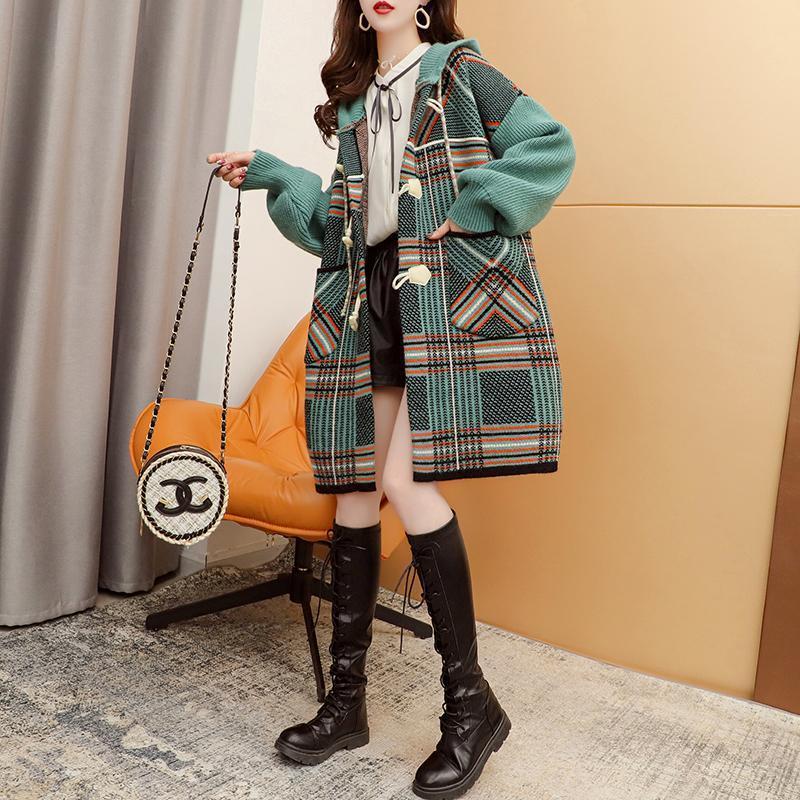 Women's Loose Mid-length Hooded Knit Cardigan