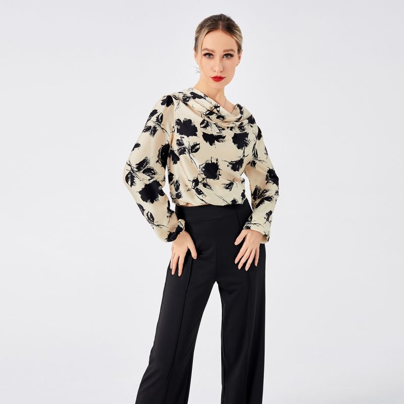 Elegant Front Drop Collar Print Blouse - Image 6