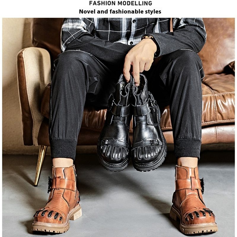 Big Head Punk Lace-up Leather Shoes - Image 5