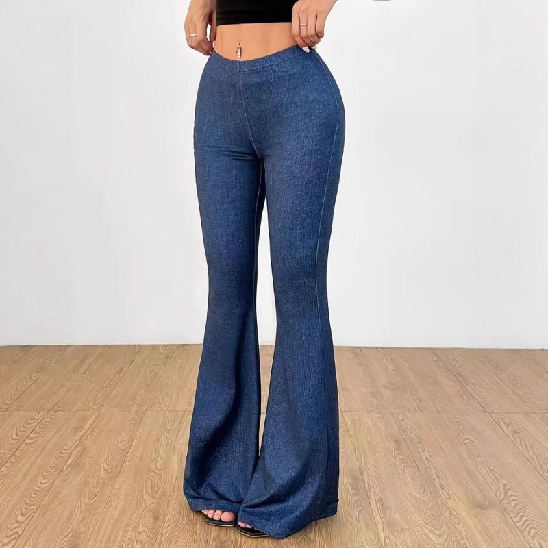 High Waist Denim Printing Bell-Bottom Pants - Image 4