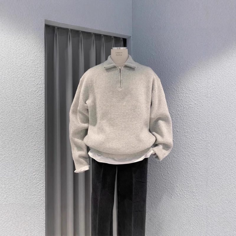 Half Zipper High-Neck Knitwear For Men - Image 7