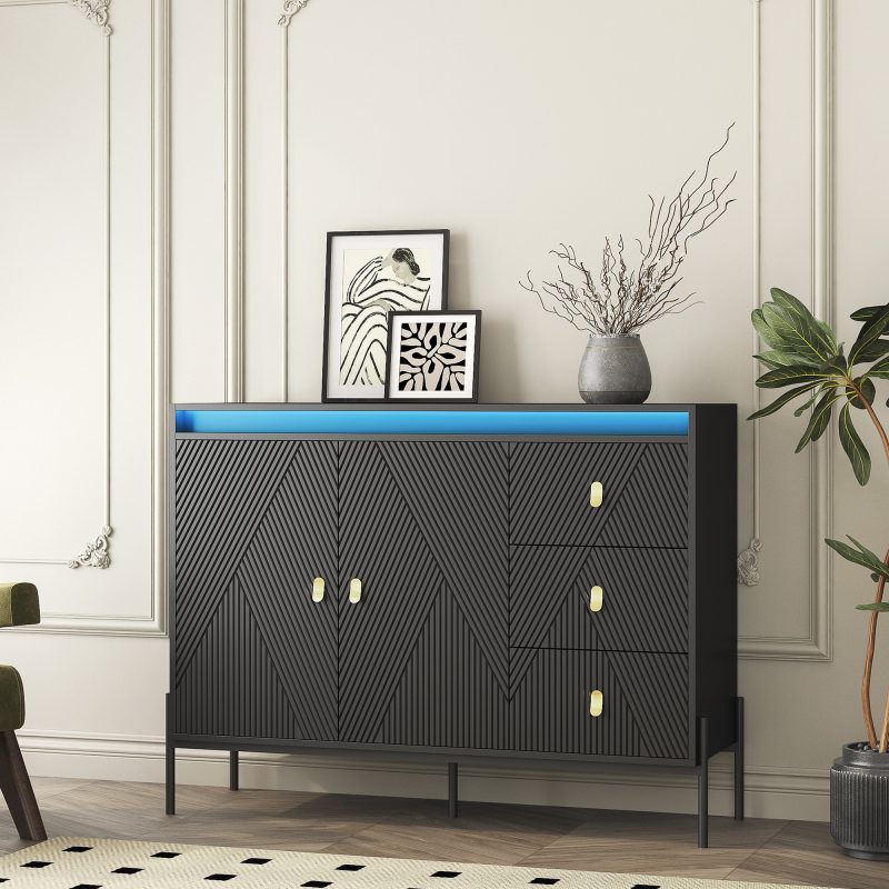 Fluted Sideboard Cabinet With Led Lights - Image 4